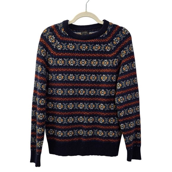 J. Crew 100% Lambswool Nordic Fair Isle Print Crewneck Sweater Size Medium - Picture 1 of 5